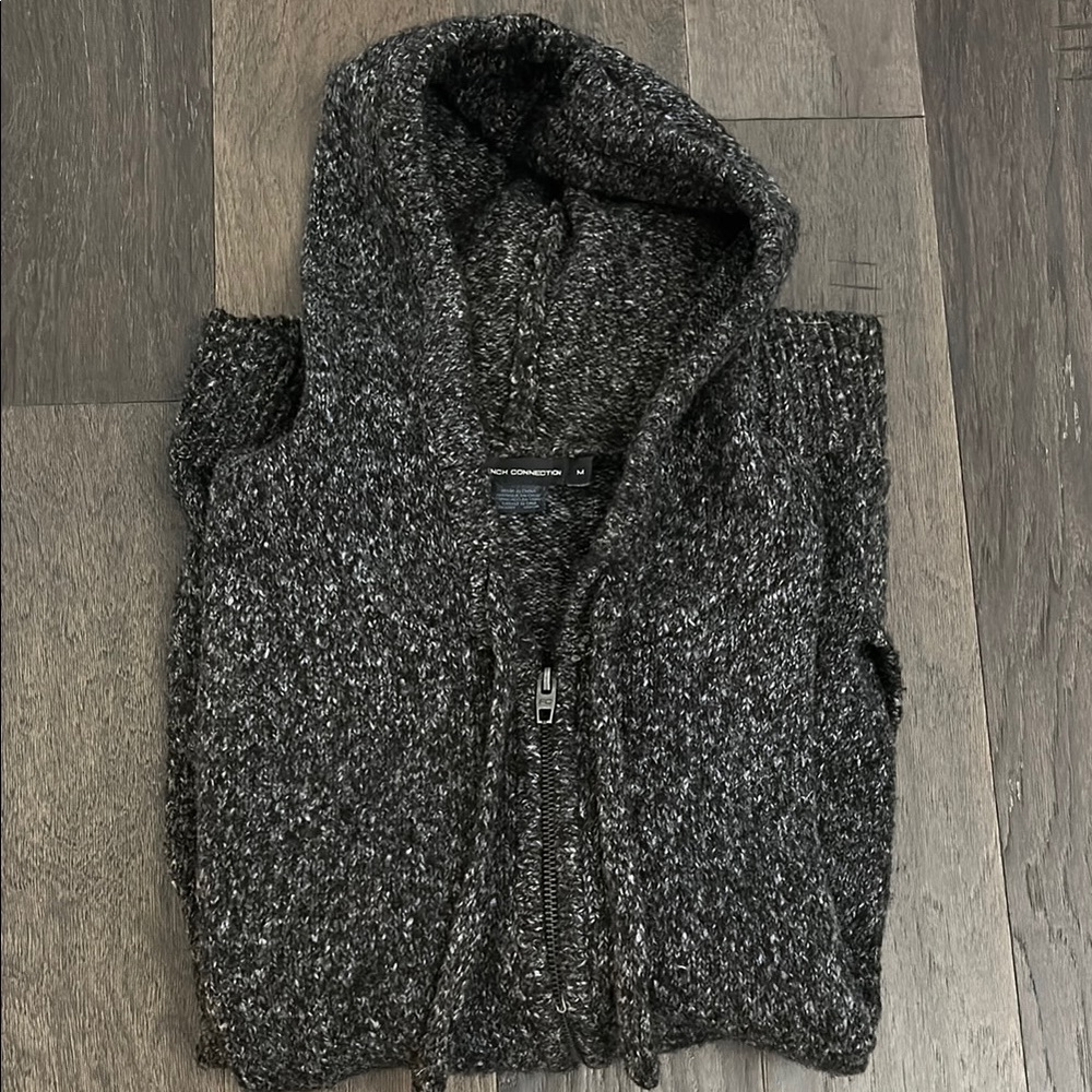 French connection Men's Black/grey zip up Sweater with Hood and pockets